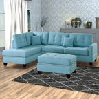 Polyfiber 3 Piece Sectional Set With Plush Cushion In Blue