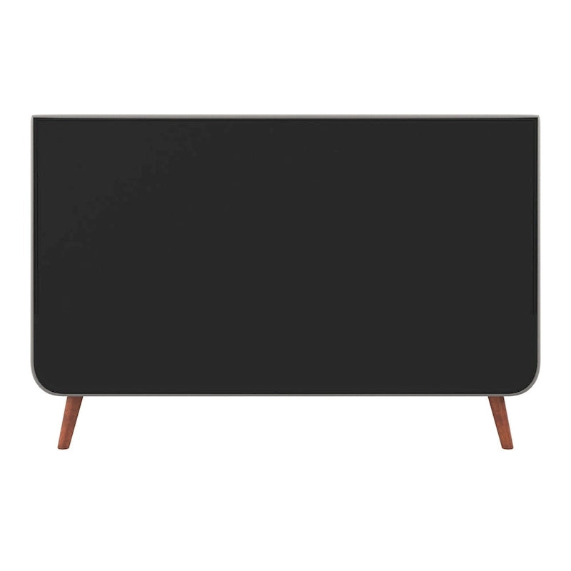 Mid-Century Fully Upholstered Platform Bed, Welted Edges & Angled Tapered Solid Wood Legs