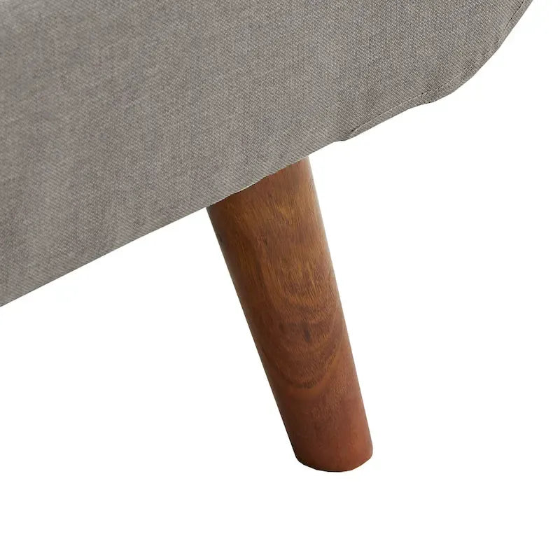 Mid-Century Fully Upholstered Platform Bed, Welted Edges & Angled Tapered Solid Wood Legs