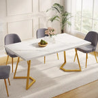 55" Faux Marble Dining Table for 4-6, White/Gold Metal Frame, 3 Color Options