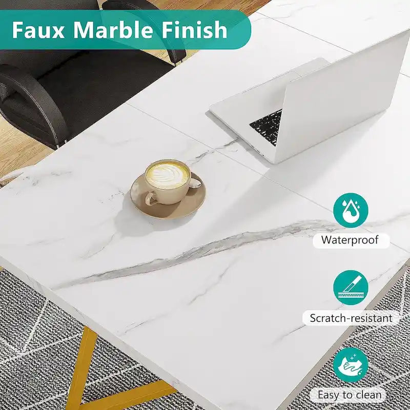 55" Faux Marble Dining Table for 4-6, White/Gold Metal Frame, 3 Color Options