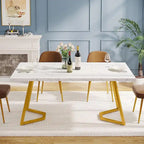 55" Faux Marble Dining Table for 4-6, White/Gold Metal Frame, 3 Color Options