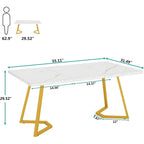 55" Faux Marble Dining Table for 4-6, White/Gold Metal Frame, 3 Color Options