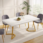 55" Faux Marble Dining Table for 4-6, White/Gold Metal Frame, 3 Color Options