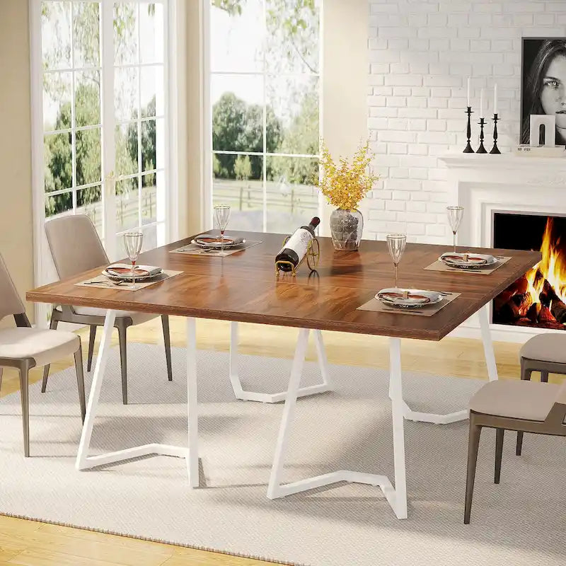 55" Faux Marble Dining Table for 4-6, White/Gold Metal Frame, 3 Color Options