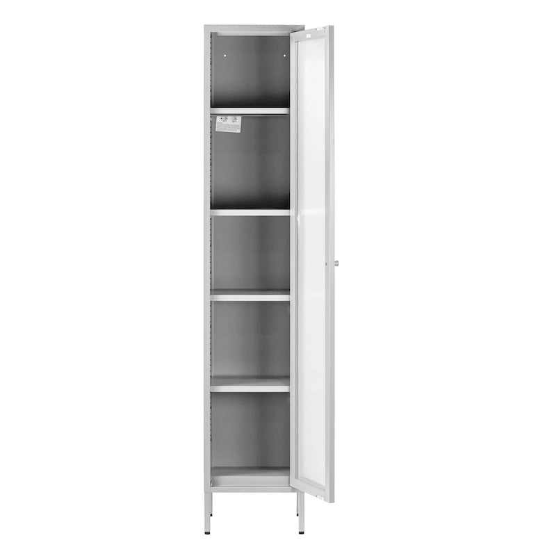 71" Steel Storage Cabinet with Acrylic Glass Door & Adjustable Metal Shelves, White Finish