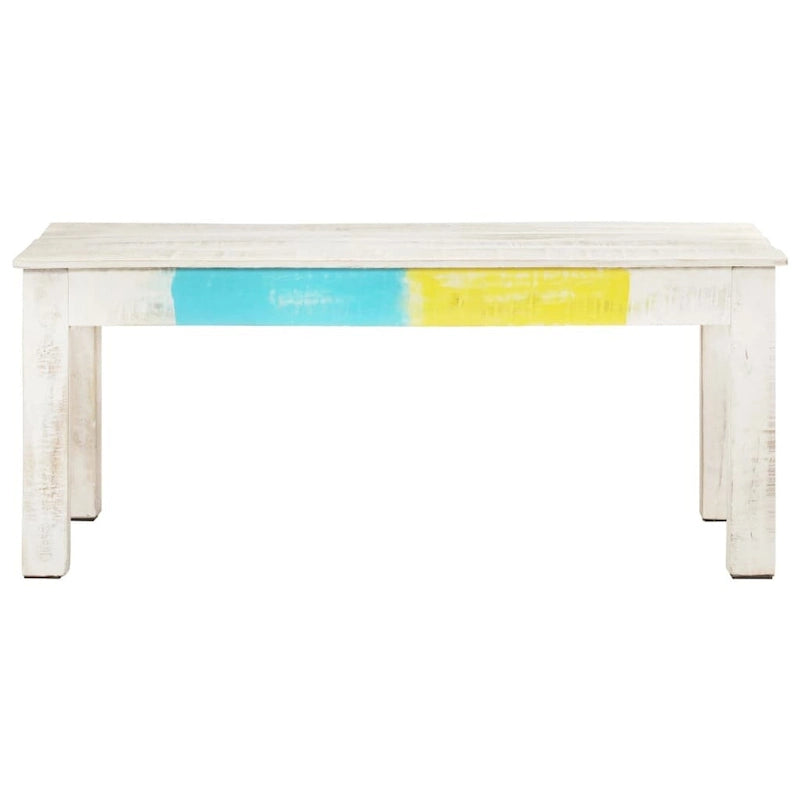 Solid Mango Wood Coffee Table 43.3x23.6x17.7", Whitewash Finish, Unique Natural Wood Grain