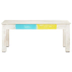 Solid Mango Wood Coffee Table 43.3x23.6x17.7", Whitewash Finish, Unique Natural Wood Grain