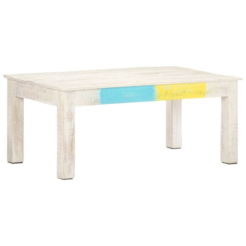 Solid Mango Wood Coffee Table 43.3x23.6x17.7", Whitewash Finish, Unique Natural Wood Grain