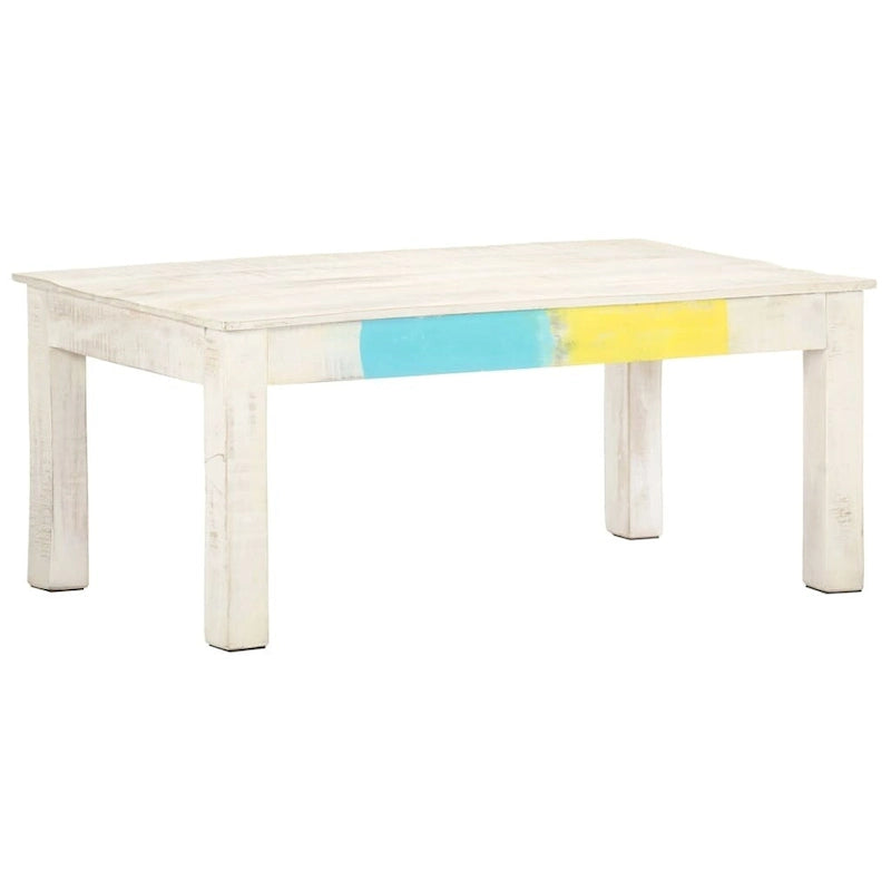 Solid Mango Wood Coffee Table 43.3x23.6x17.7", Whitewash Finish, Unique Natural Wood Grain