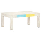 Solid Mango Wood Coffee Table 43.3x23.6x17.7", Whitewash Finish, Unique Natural Wood Grain