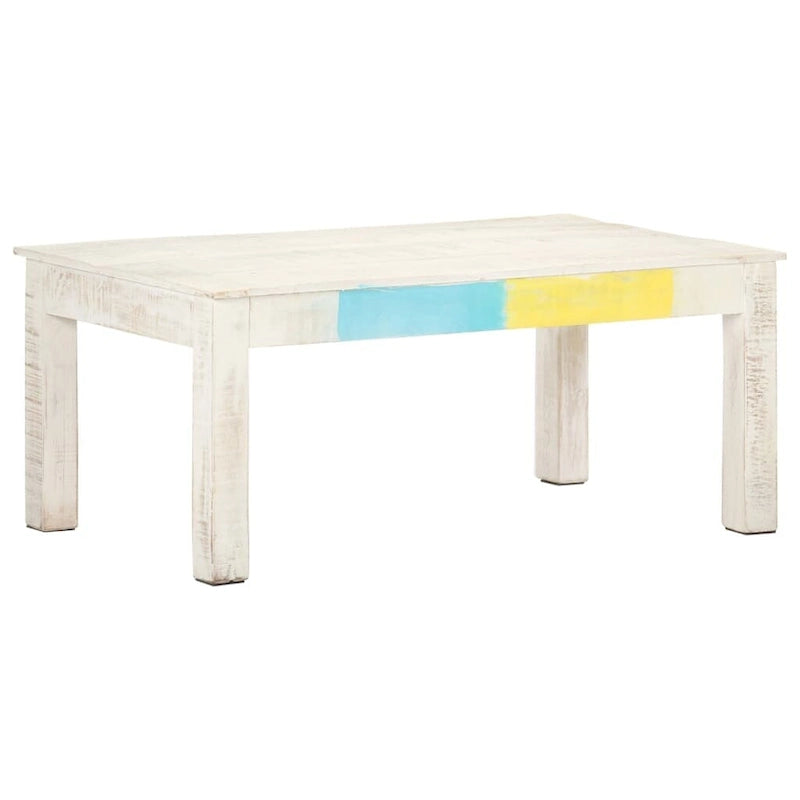 Solid Mango Wood Coffee Table 43.3x23.6x17.7", Whitewash Finish, Unique Natural Wood Grain