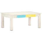 Solid Mango Wood Coffee Table 43.3x23.6x17.7", Whitewash Finish, Unique Natural Wood Grain