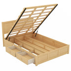 Full Size Solid Wood Platform Bed with Under-Bed Storage Compartment & 2 Drawers, Natural