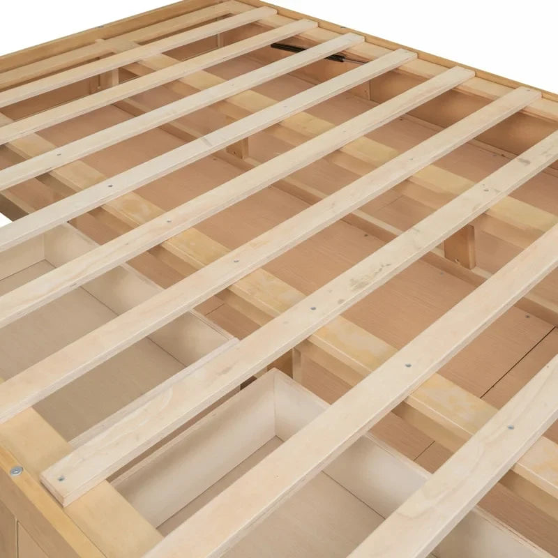 Full Size Solid Wood Platform Bed with Under-Bed Storage Compartment & 2 Drawers, Natural