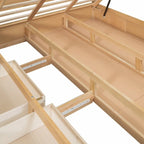 Full Size Solid Wood Platform Bed with Under-Bed Storage Compartment & 2 Drawers, Natural