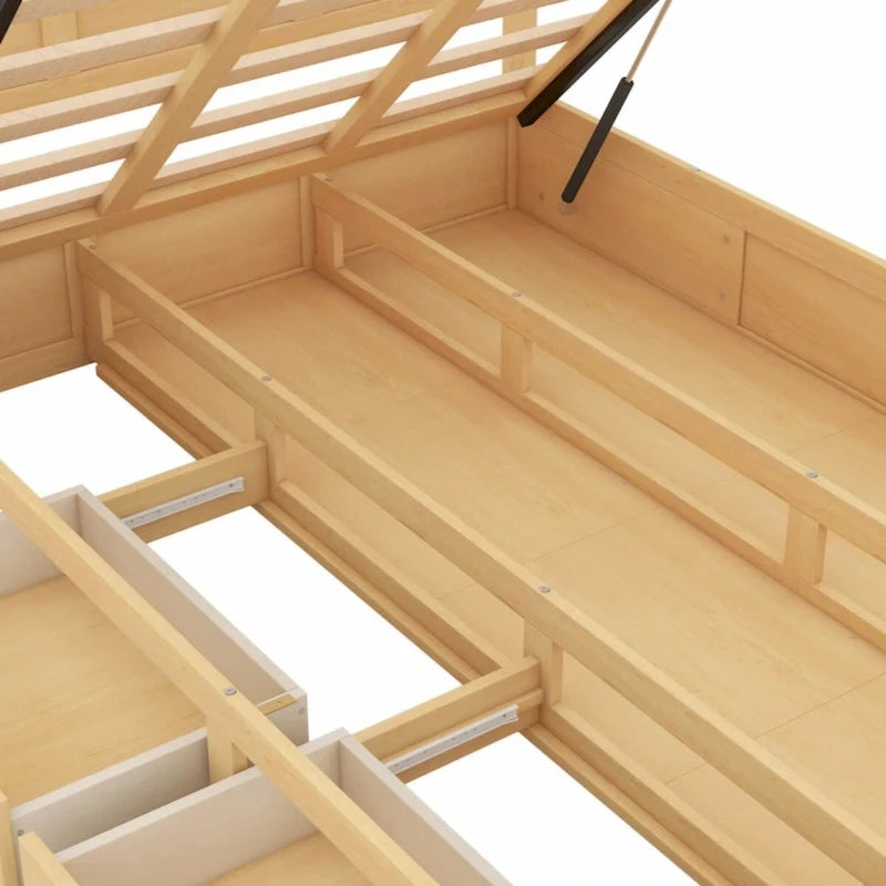 Full Size Solid Wood Platform Bed with Under-Bed Storage Compartment & 2 Drawers, Natural