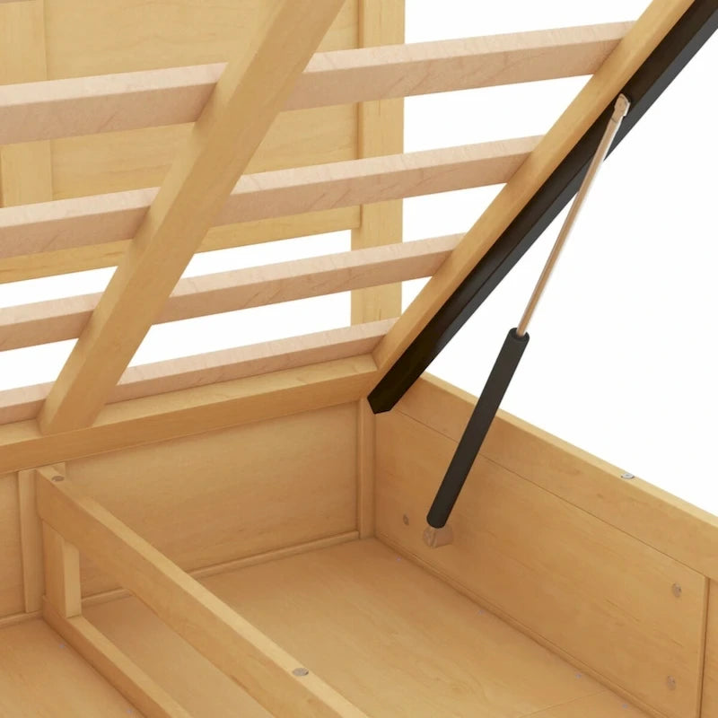 Full Size Solid Wood Platform Bed with Under-Bed Storage Compartment & 2 Drawers, Natural