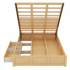 Full Size Solid Wood Platform Bed with Under-Bed Storage Compartment & 2 Drawers, Natural