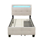 Twin Size Upholstered Platform Bed with LED Frame and 2 Drawers
