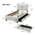 Twin Size Upholstered Platform Bed with LED Frame and 2 Drawers