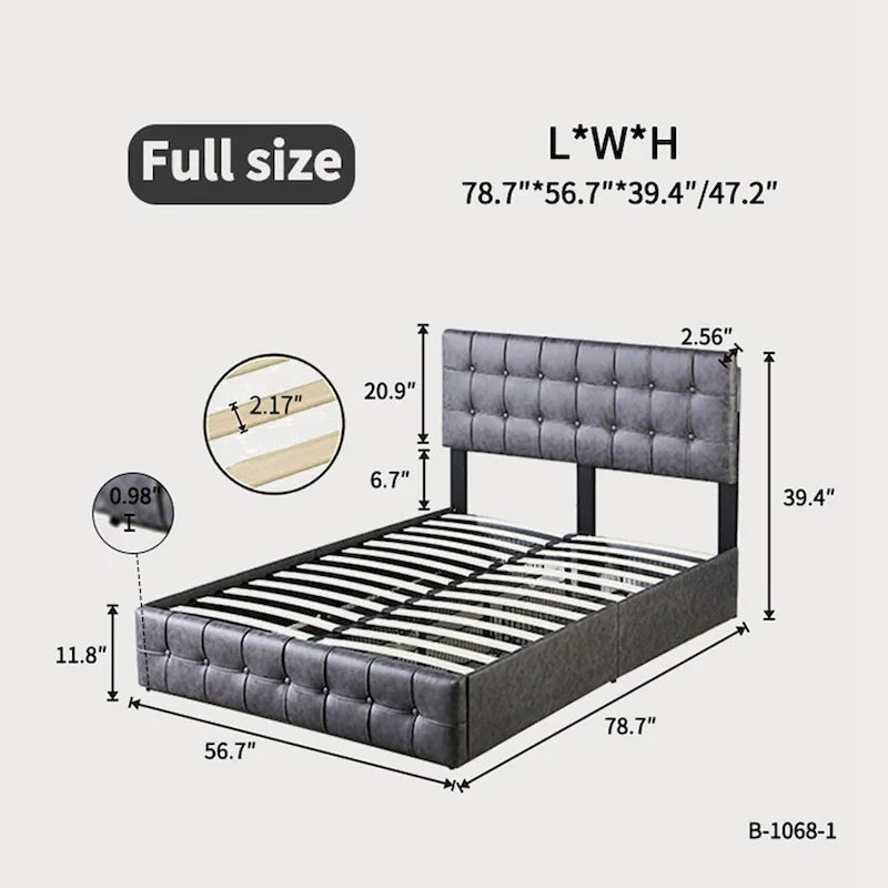 Full Size Platform Bed Frame with 4 Storage Drawers