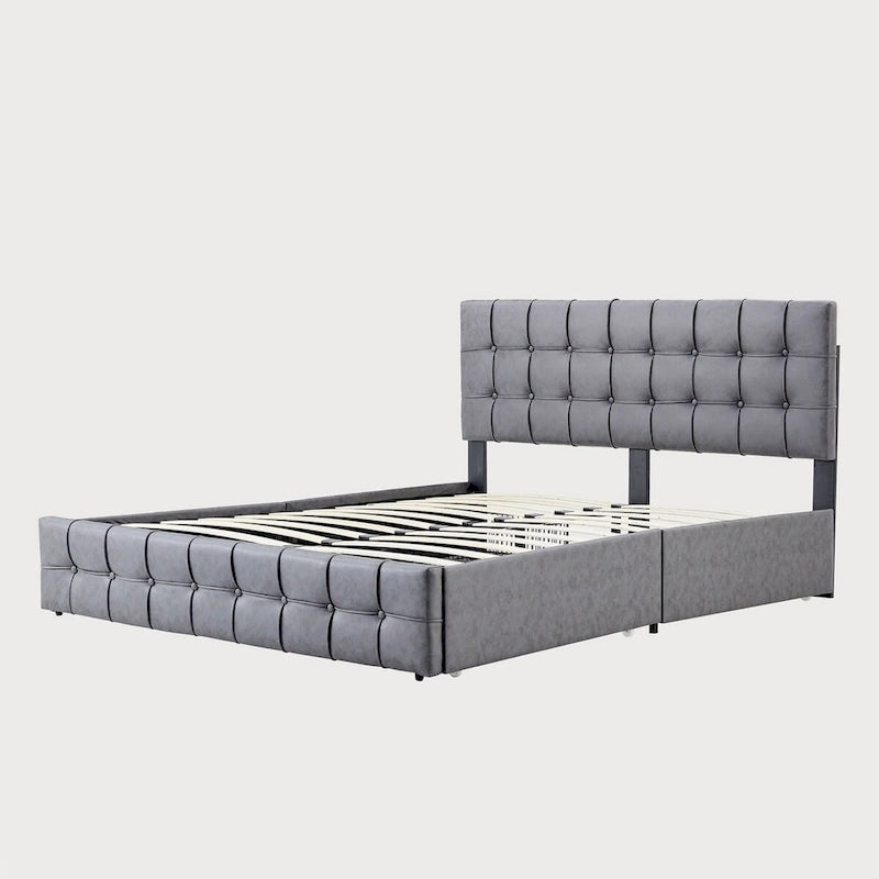 Full Size Platform Bed Frame with 4 Storage Drawers