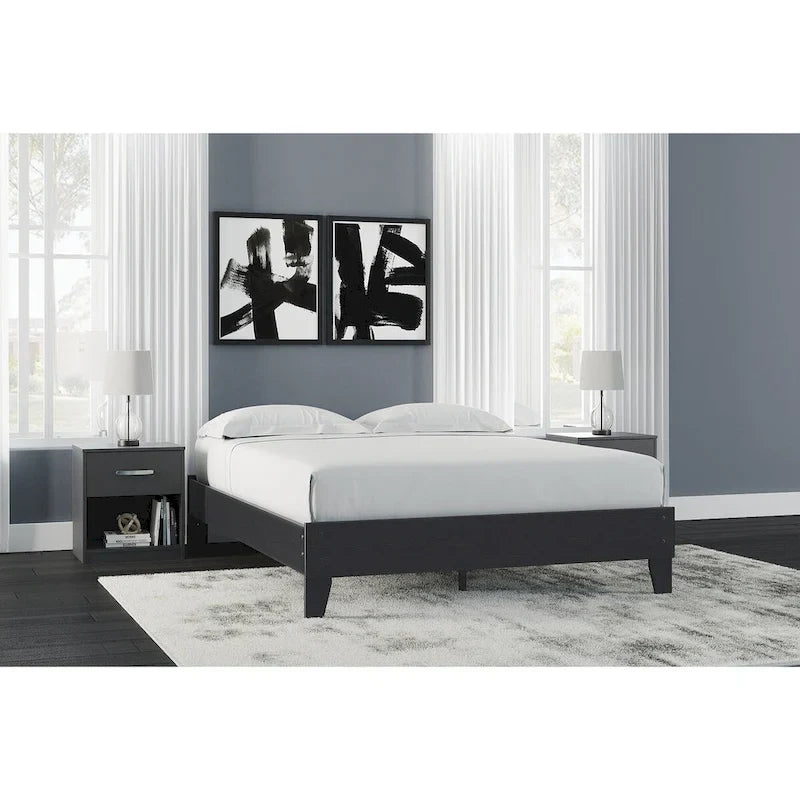  Finch Black Platform Bed with 2 Nightstands