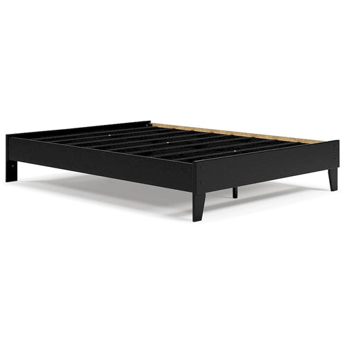 3-Piece Queen Platform Bed Set with 2 Nightstands, Matte Black Engineered Wood, Wire Mgmt