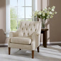 Vintage Button Tufted Accent Chair with Solid Wood Espresso Legs & Removable Cushion