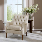 Vintage Button Tufted Accent Chair with Solid Wood Espresso Legs & Removable Cushion