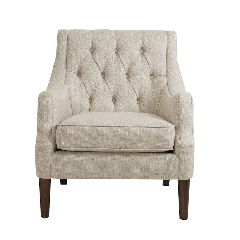 Vintage Button Tufted Accent Chair with Solid Wood Espresso Legs & Removable Cushion