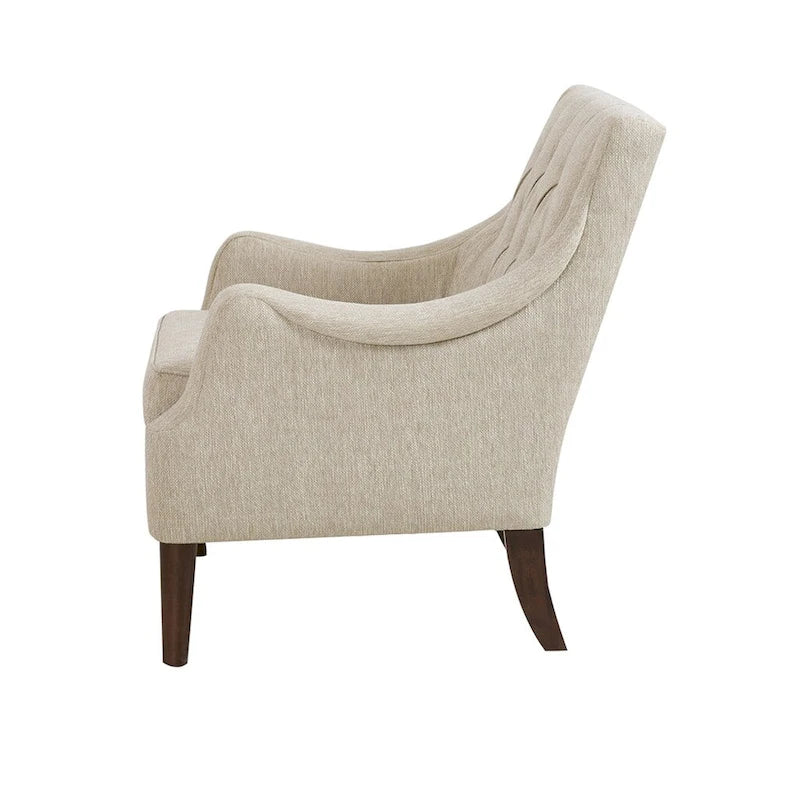 Vintage Button Tufted Accent Chair with Solid Wood Espresso Legs & Removable Cushion