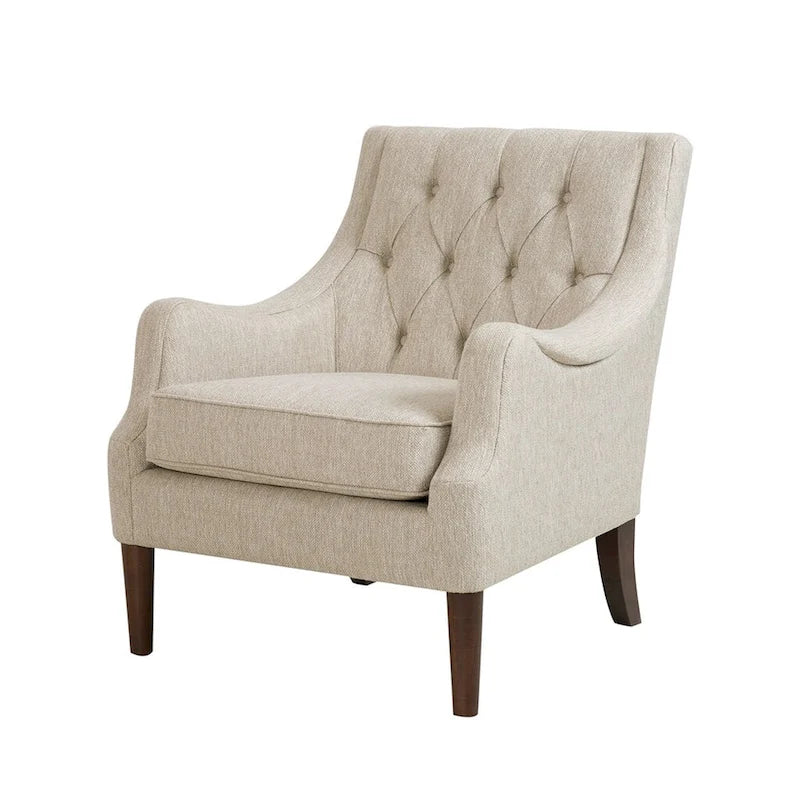 Vintage Button Tufted Accent Chair with Solid Wood Espresso Legs & Removable Cushion
