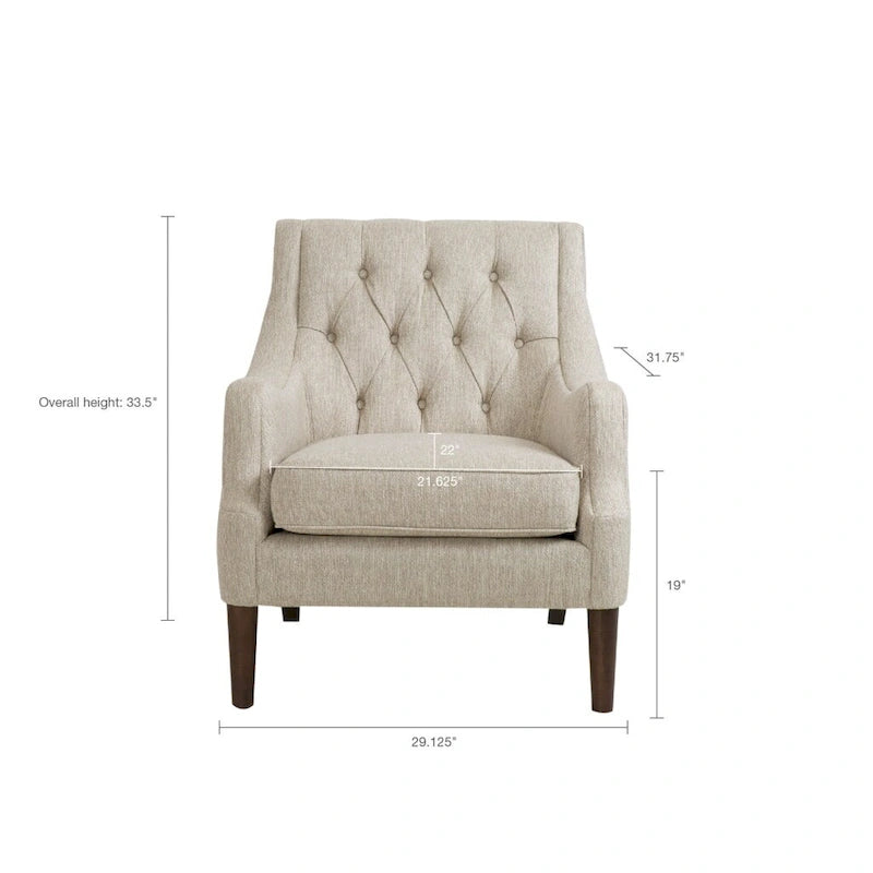 Vintage Button Tufted Accent Chair with Solid Wood Espresso Legs & Removable Cushion