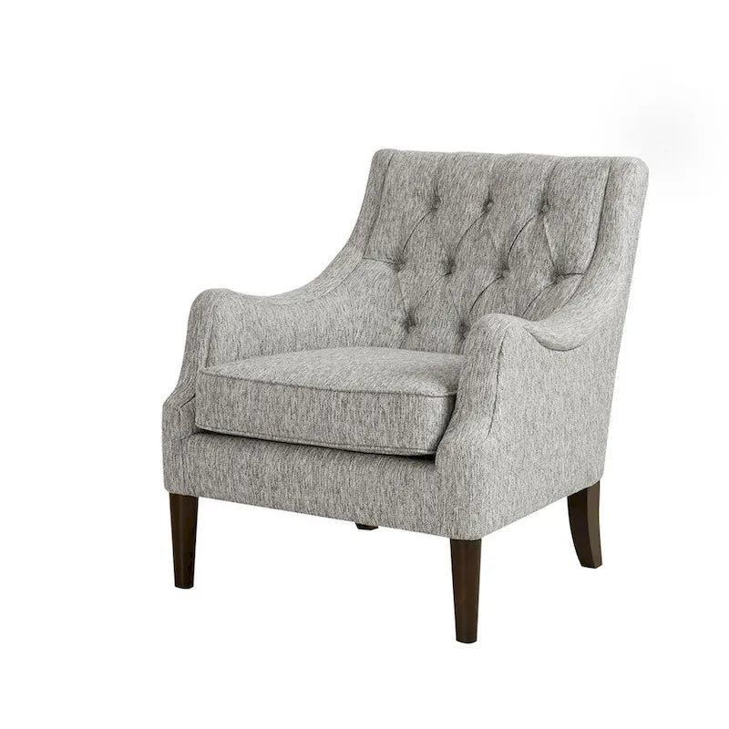 Vintage Button Tufted Accent Chair with Solid Wood Espresso Legs & Removable Cushion