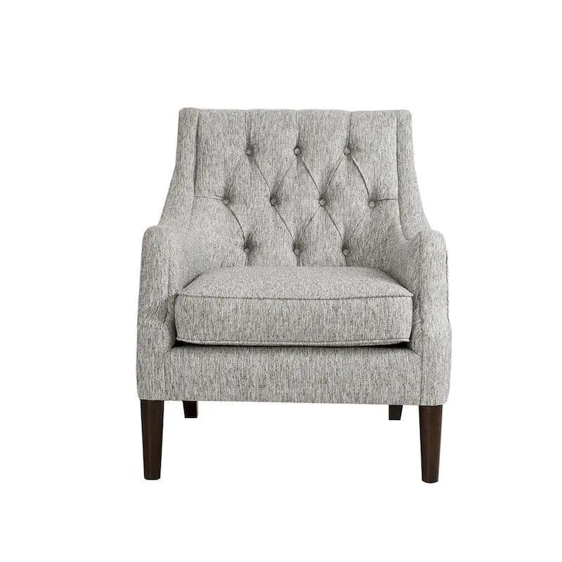 Vintage Button Tufted Accent Chair with Solid Wood Espresso Legs & Removable Cushion