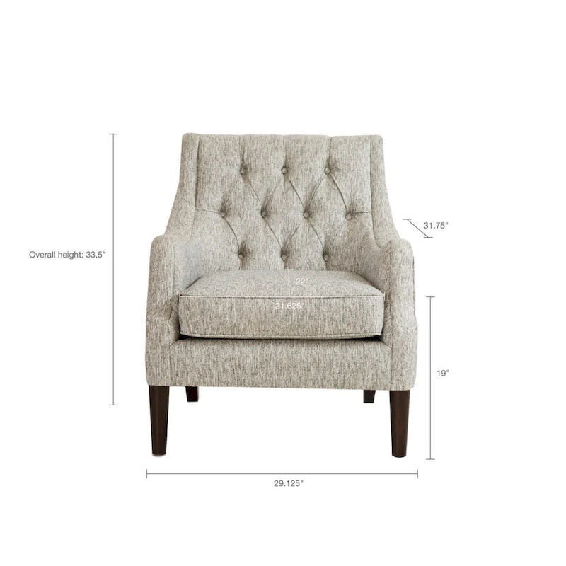 Vintage Button Tufted Accent Chair with Solid Wood Espresso Legs & Removable Cushion