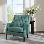 Vintage Button Tufted Accent Chair with Solid Wood Espresso Legs & Removable Cushion