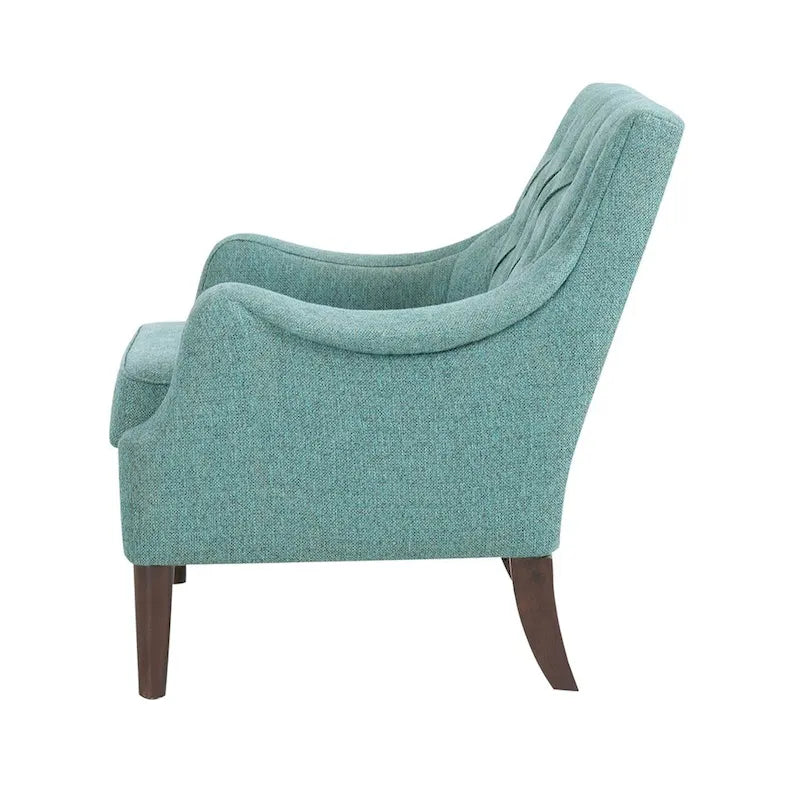 Vintage Button Tufted Accent Chair with Solid Wood Espresso Legs & Removable Cushion