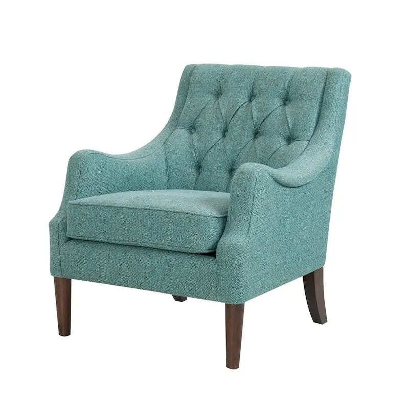 Vintage Button Tufted Accent Chair with Solid Wood Espresso Legs & Removable Cushion