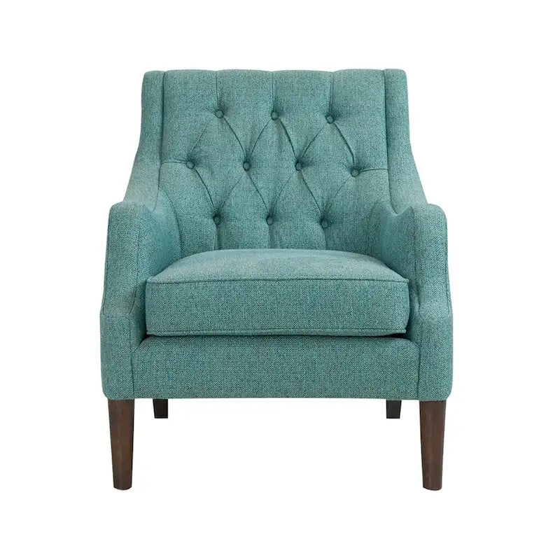 Vintage Button Tufted Accent Chair with Solid Wood Espresso Legs & Removable Cushion