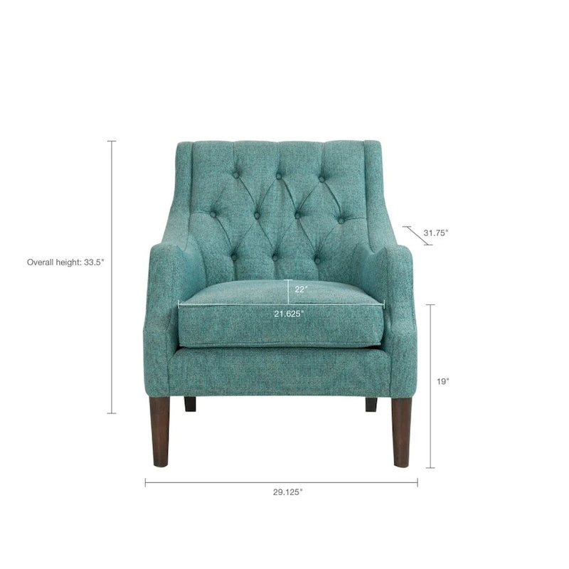 Vintage Button Tufted Accent Chair with Solid Wood Espresso Legs & Removable Cushion