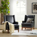 Lourdes Genuine Leather Armchair with Solid Wood Frame and Removable Seat Cushion,Set of 2 by
