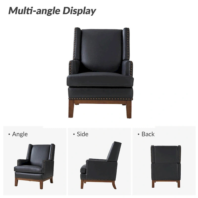 Lourdes Genuine Leather Armchair with Solid Wood Frame and Removable Seat Cushion,Set of 2 by