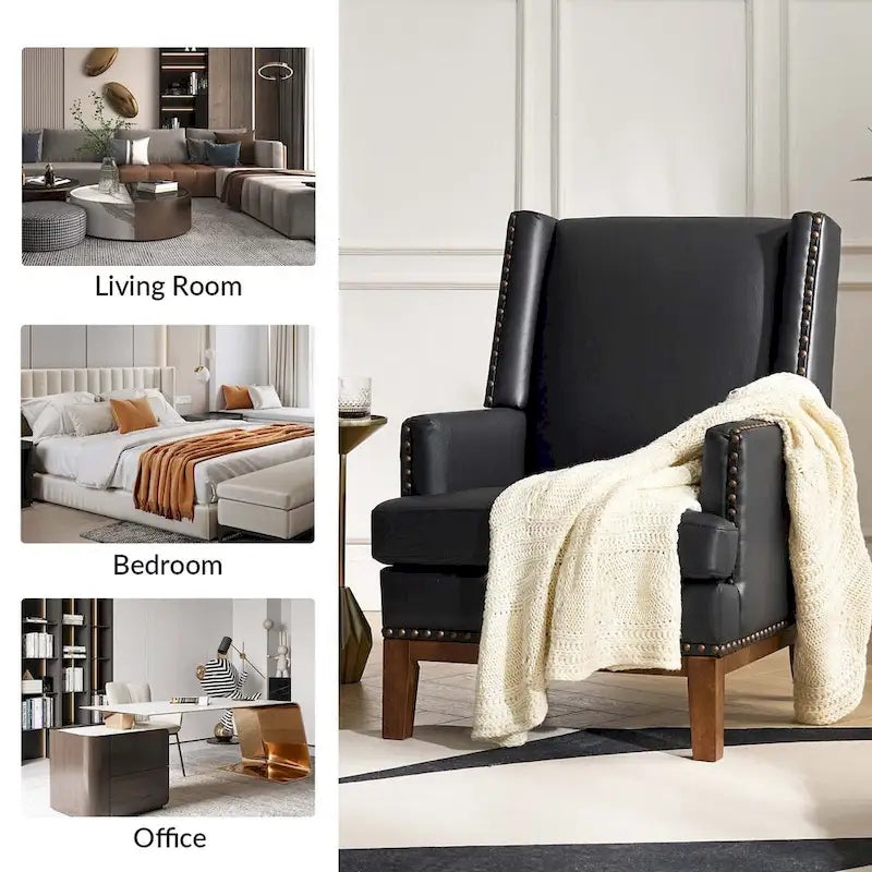 Lourdes Genuine Leather Armchair with Solid Wood Frame and Removable Seat Cushion,Set of 2 by