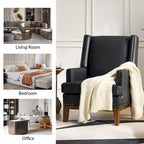 Lourdes Genuine Leather Armchair with Solid Wood Frame and Removable Seat Cushion,Set of 2 by