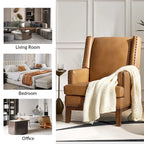 Lourdes Genuine Leather Armchair with Solid Wood Frame and Removable Seat Cushion,Set of 2 by