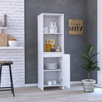Kitchen Pantry Single Door Cabinet, Interior and External Shelves, White Finish