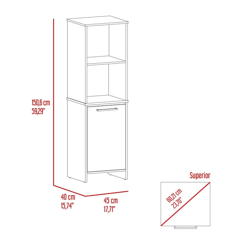 Kitchen Pantry Single Door Cabinet, Interior and External Shelves, White Finish